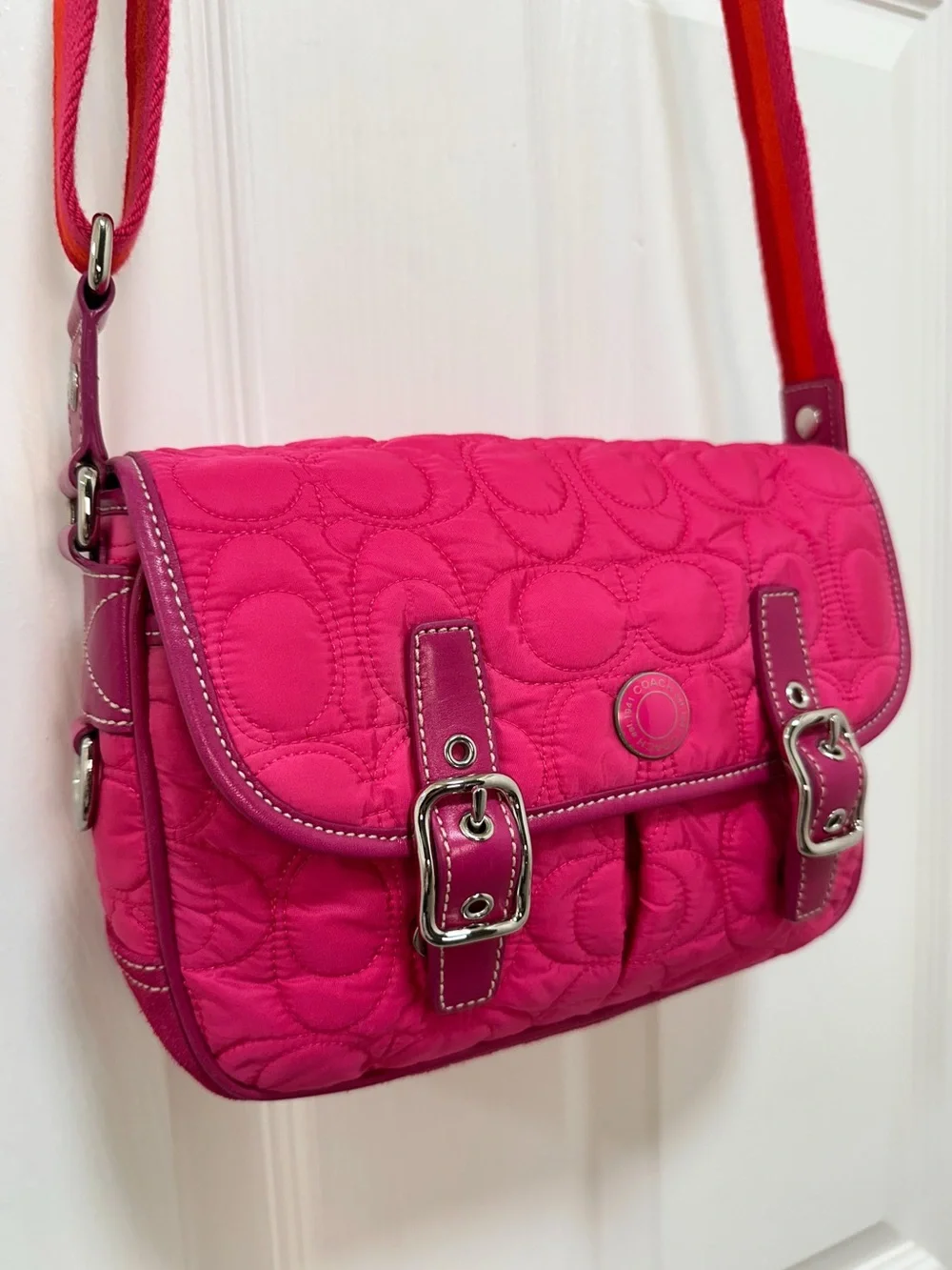 Coach Quilted Signature Nylon Field Bag Pink Crossbody Vintage Y2K